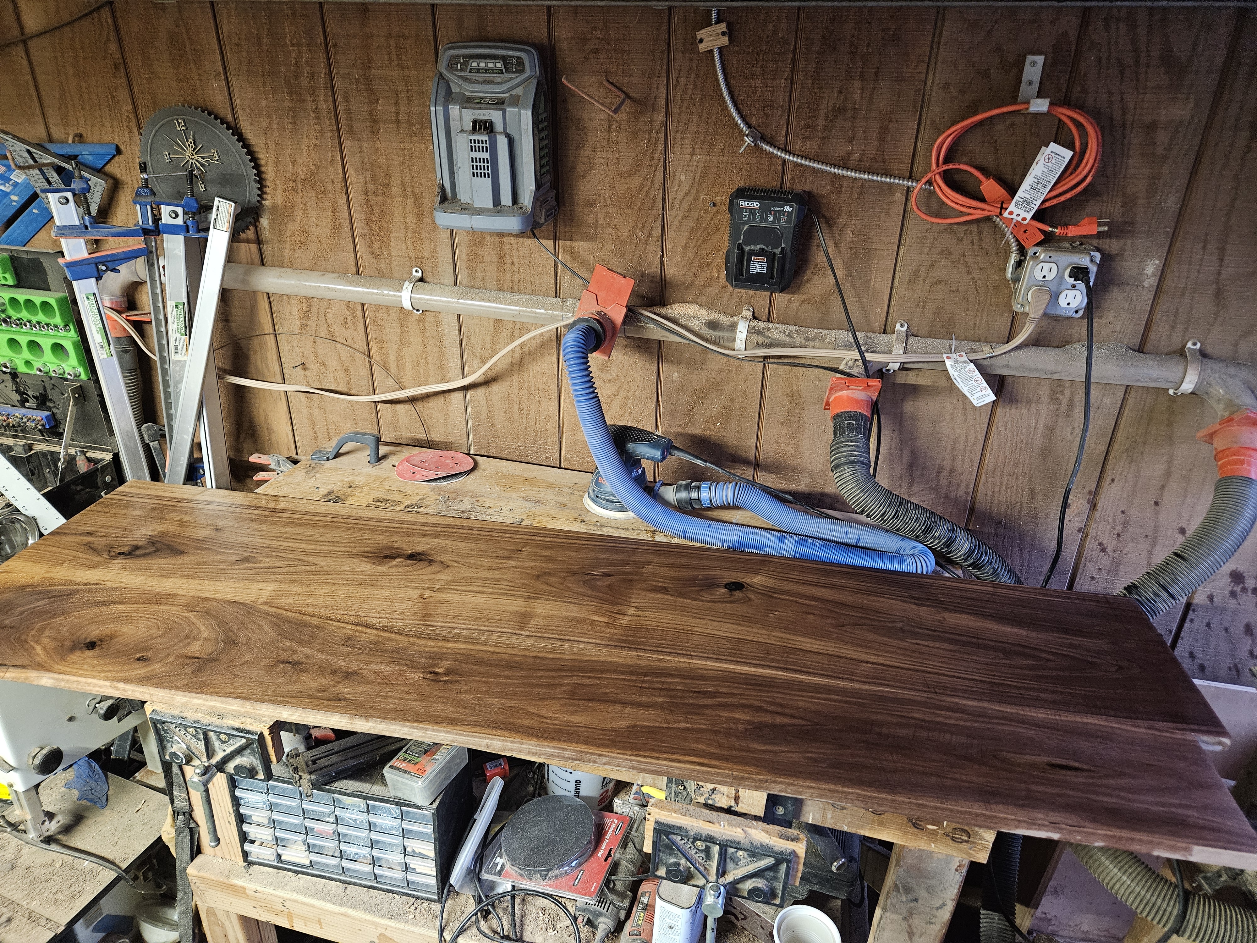 Milled walnut panel on the workbench