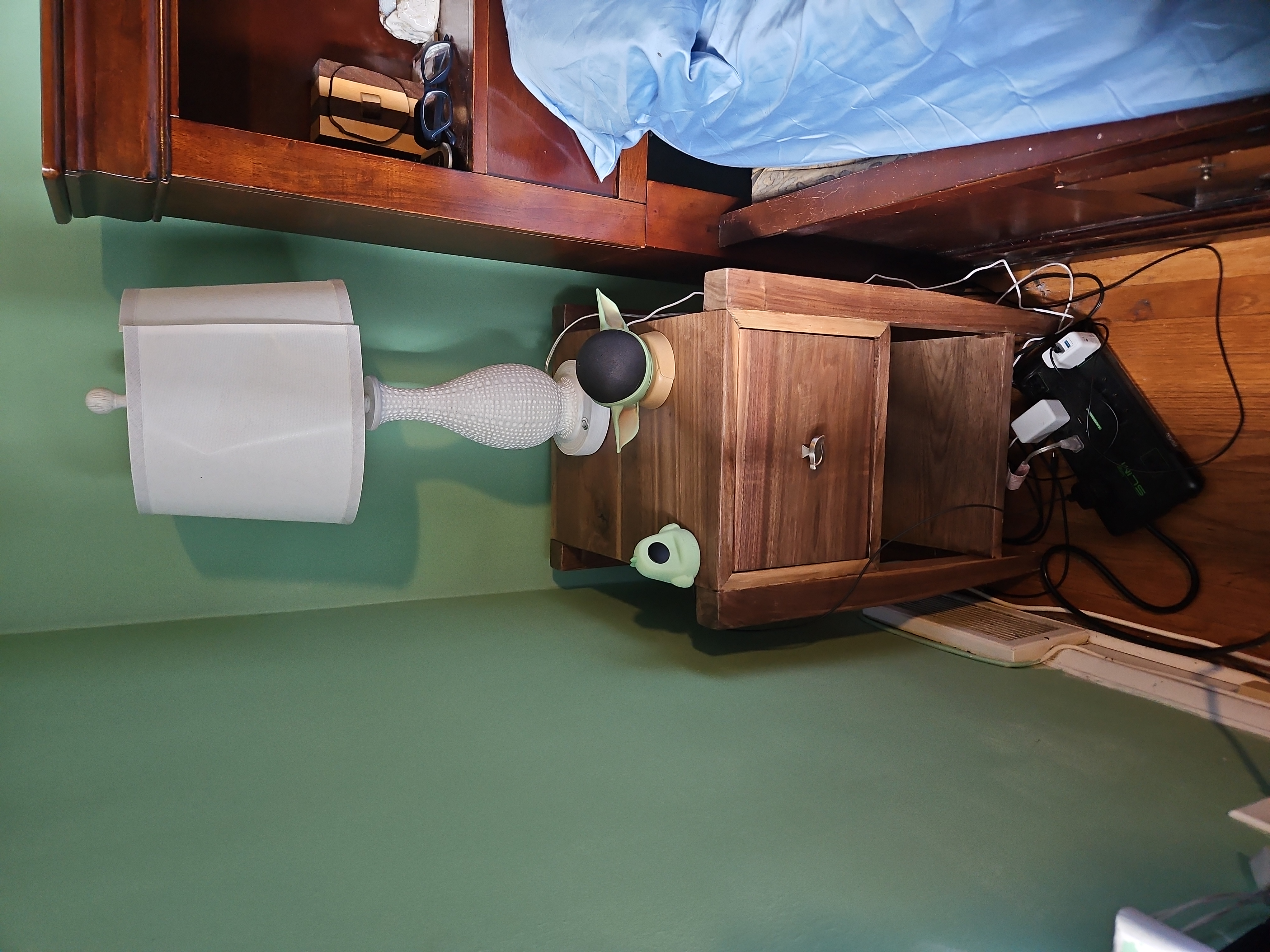 Nightstand in place in the bedroom
